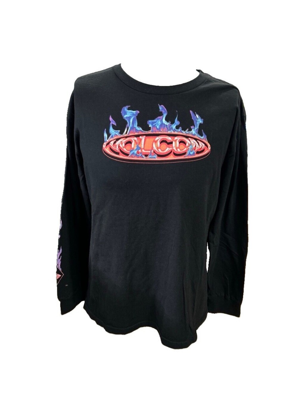Volcom Mens Shirt Large Black Long Sleeves Flames Skateboarding
